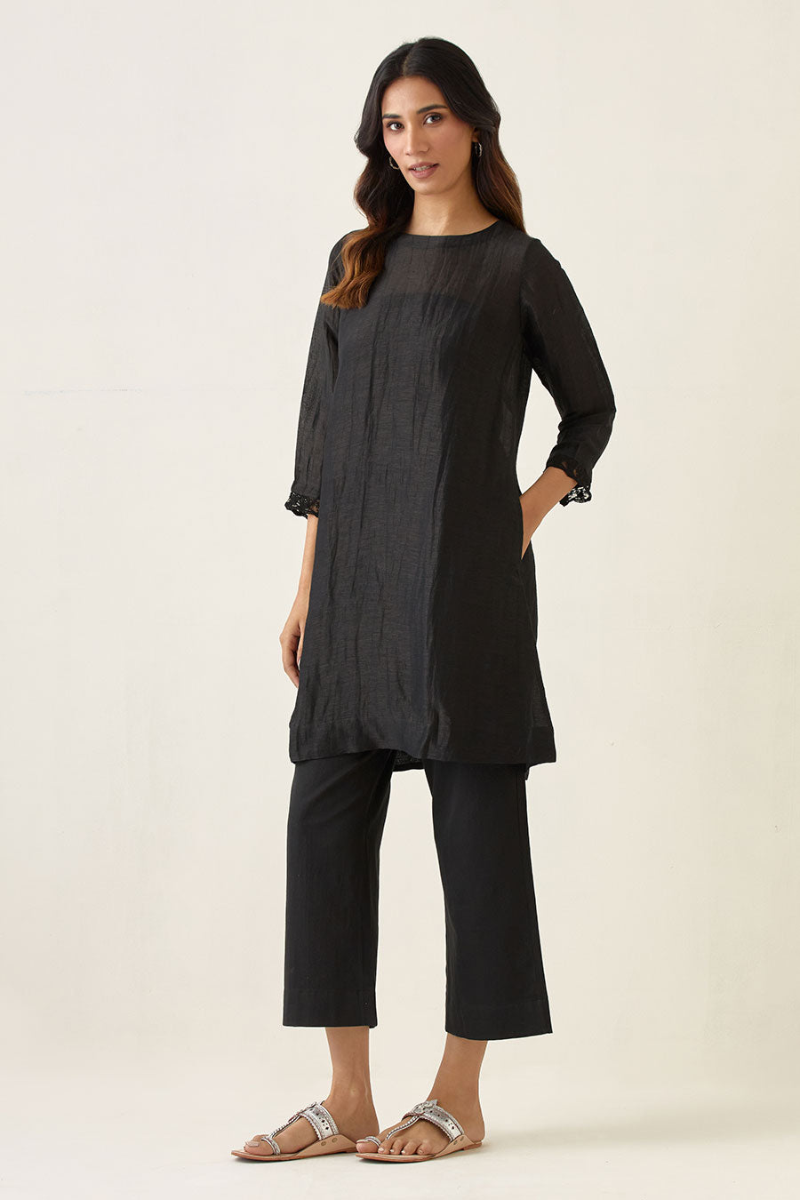 Black Linen Silk Kurta & Pant Set