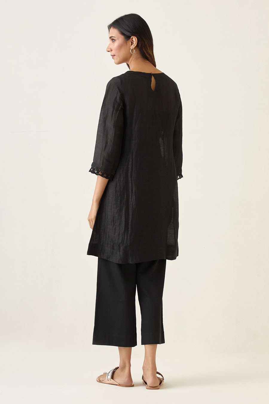 Black Linen Silk Kurta & Pant Set