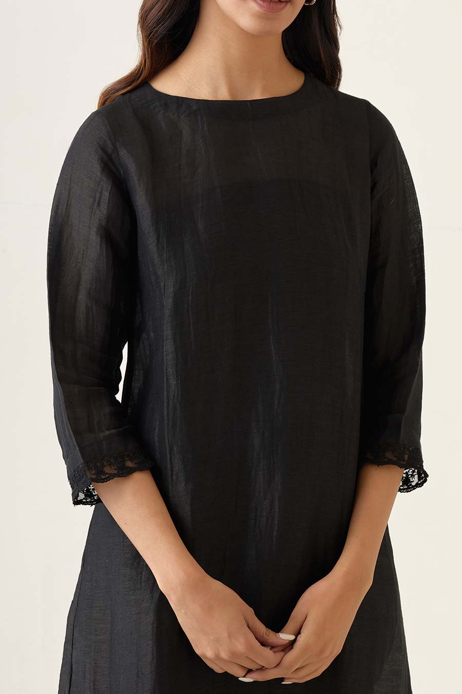 Black Linen Silk Kurta & Pant Set