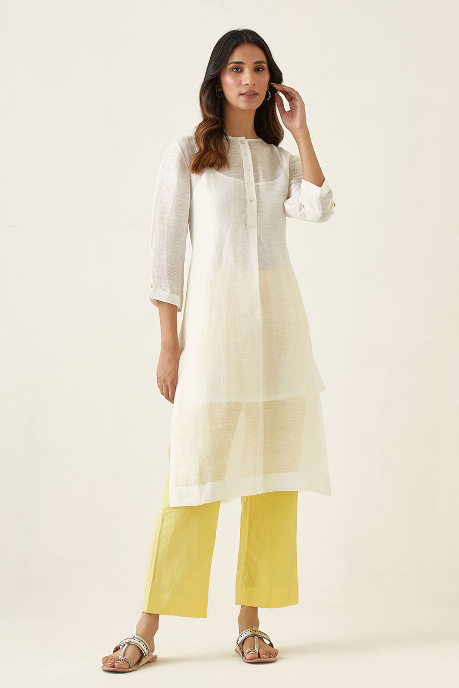 Off-White Kurta & Yellow Pant Set