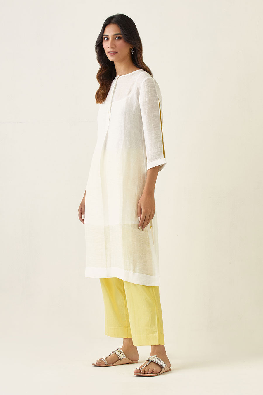 Off-White Kurta & Yellow Pant Set