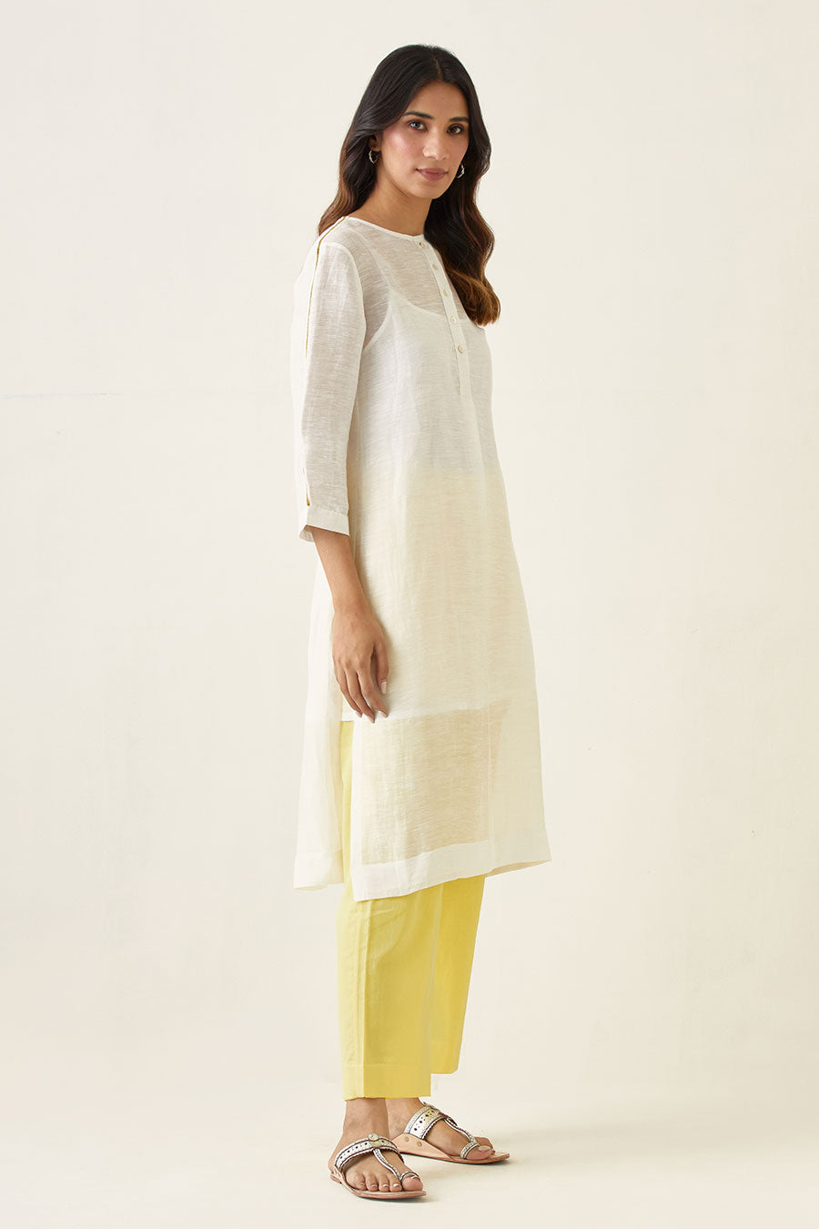 Off-White Kurta & Yellow Pant Set