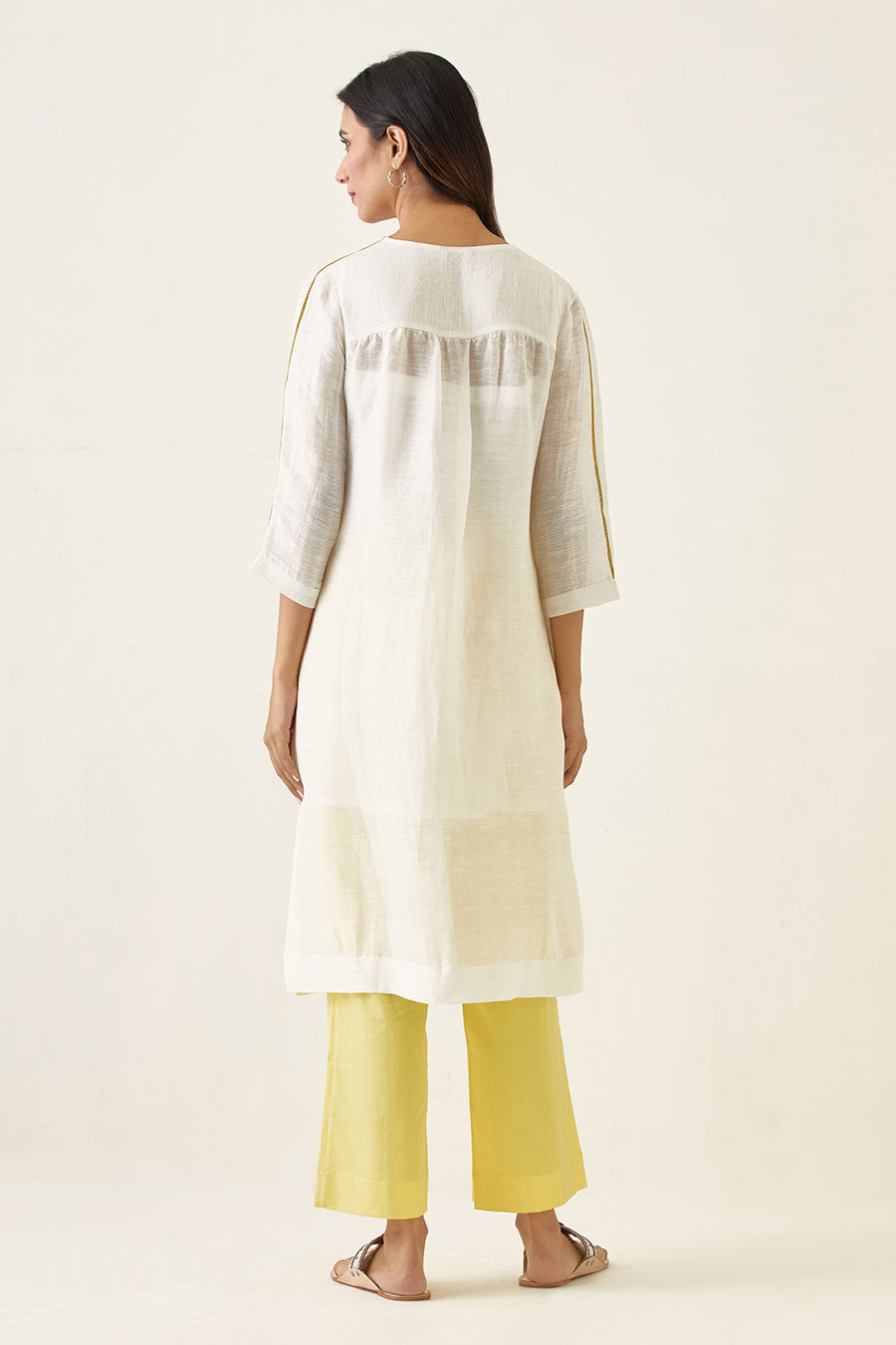 Off-White Kurta & Yellow Pant Set