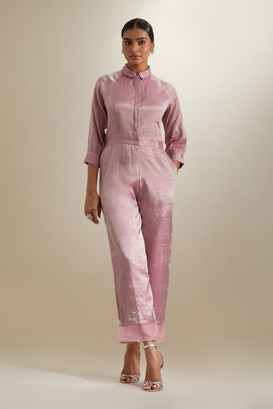 Light Pink Handwoven Zari Jumpsuit