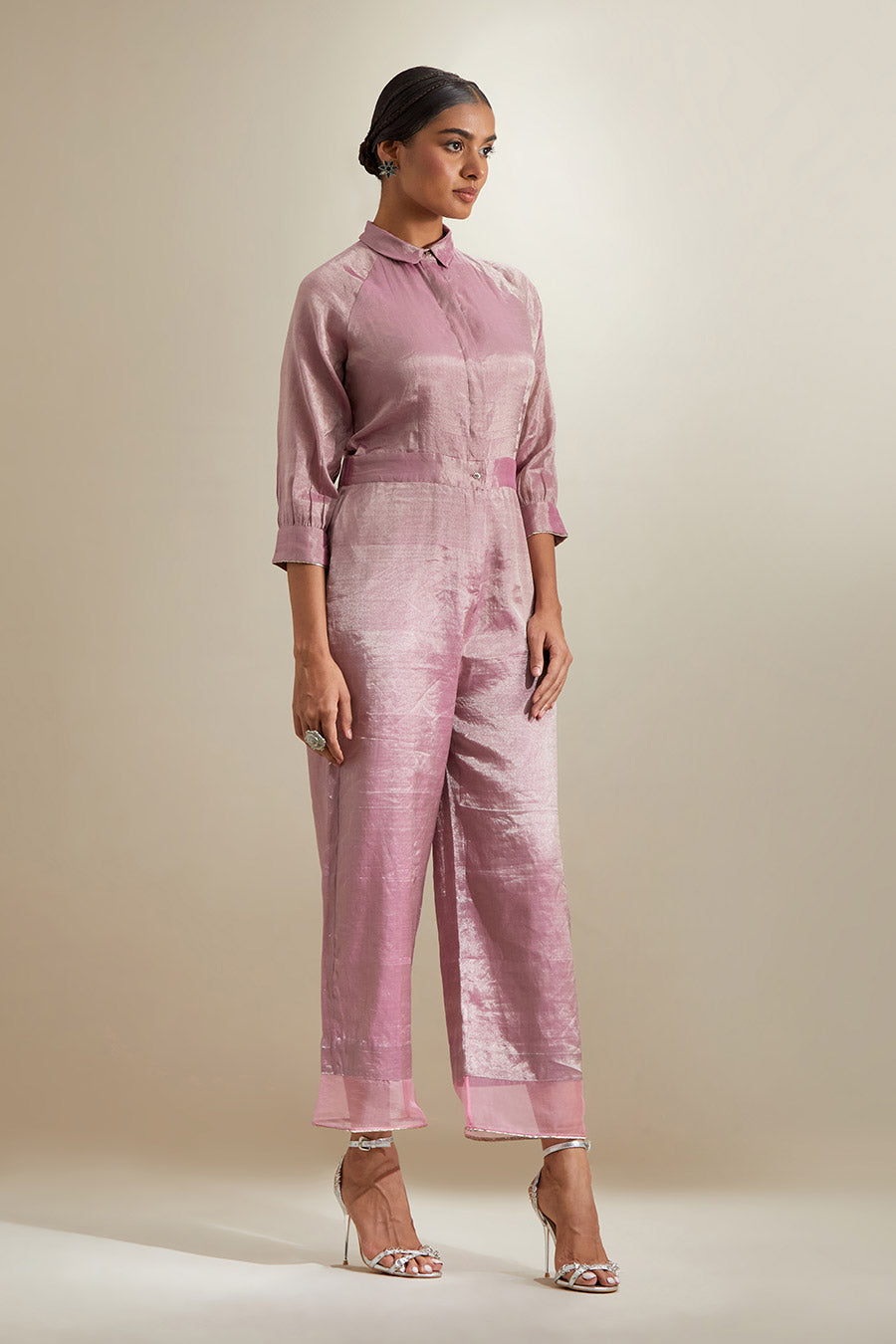 Light Pink Handwoven Zari Jumpsuit