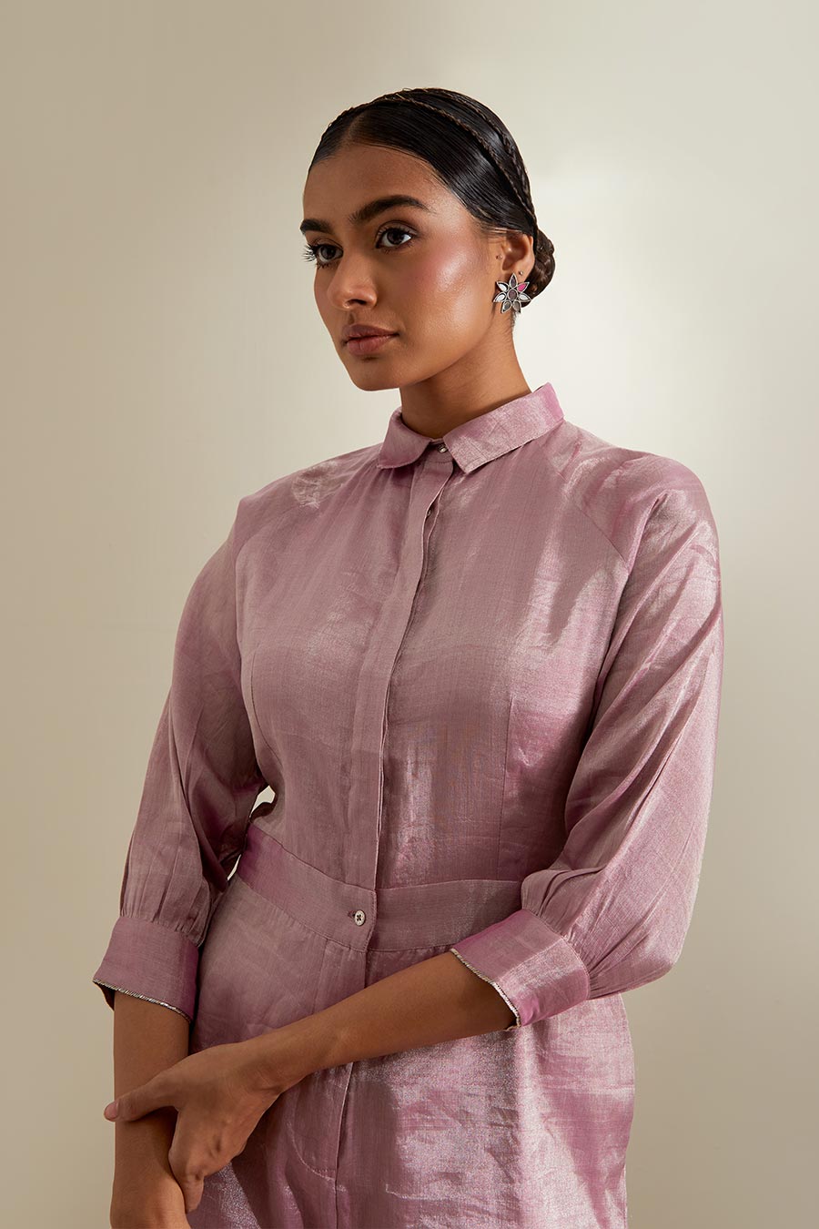 Light Pink Handwoven Zari Jumpsuit