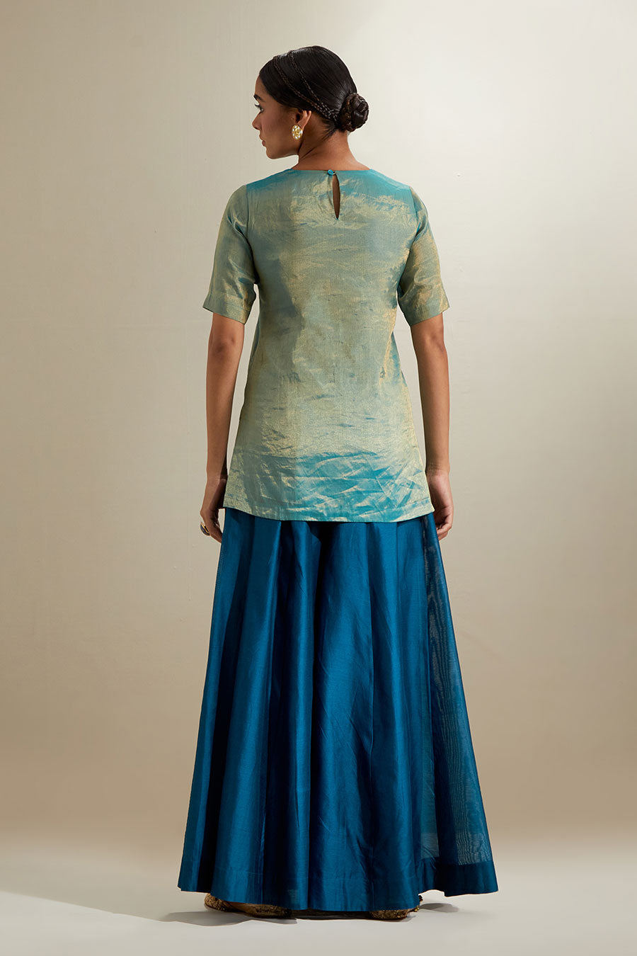 Blue Zari Sharara Set With Silk Embroidered Dupatta