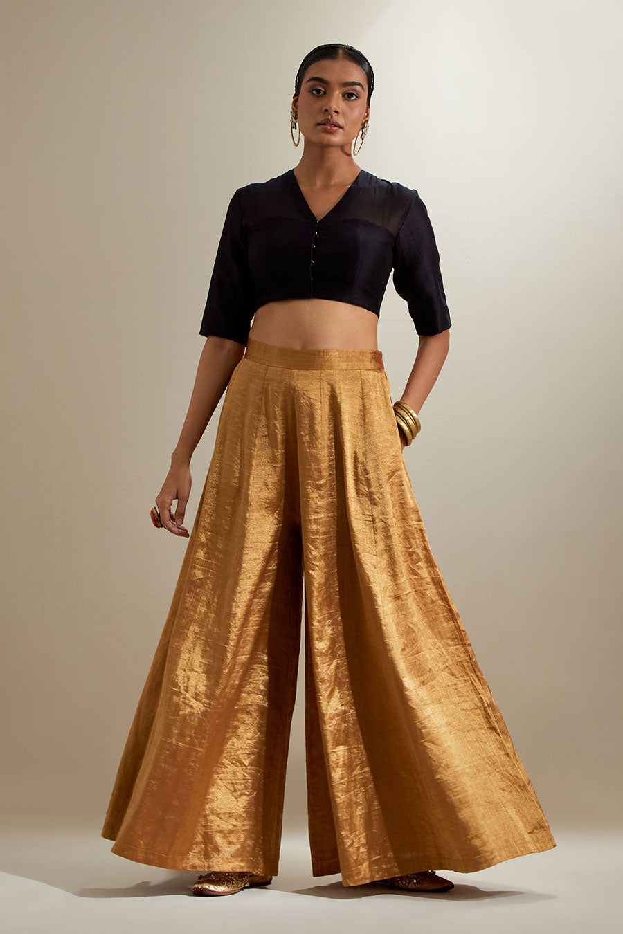 Black & Gold Zari Sharara Set With Silk Dupatta