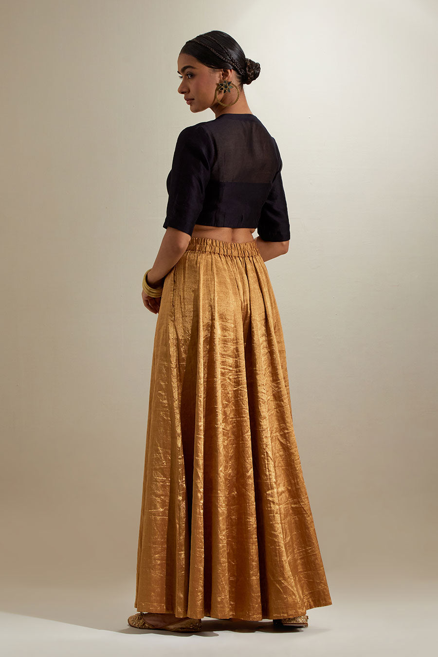 Black & Gold Zari Sharara Set With Silk Dupatta