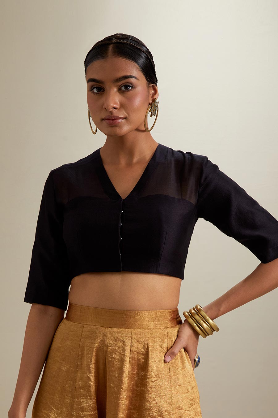 Black & Gold Zari Sharara Set With Silk Dupatta