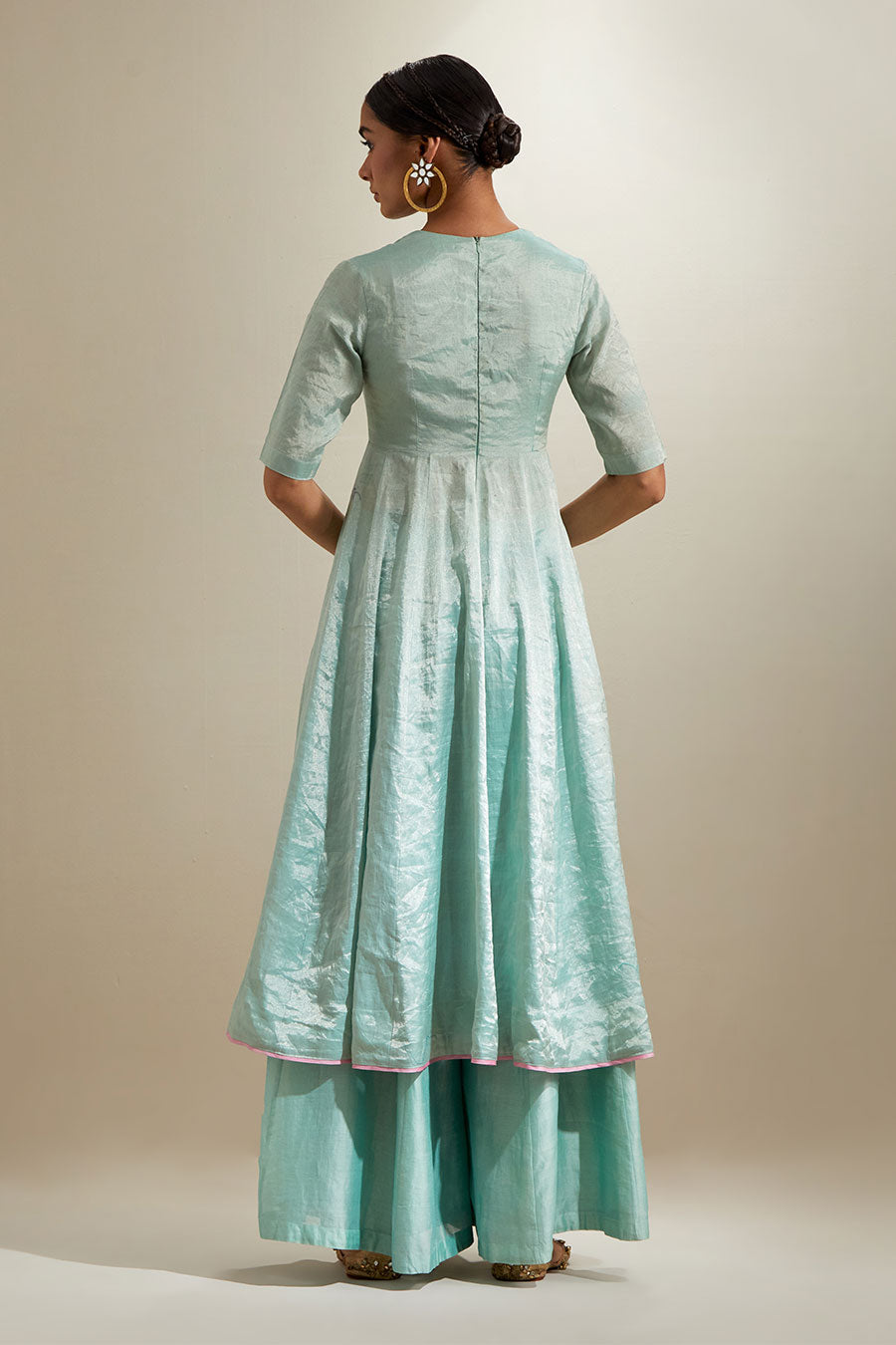 Mint Zari Anarkali With Silk Embroidered Dupatta
