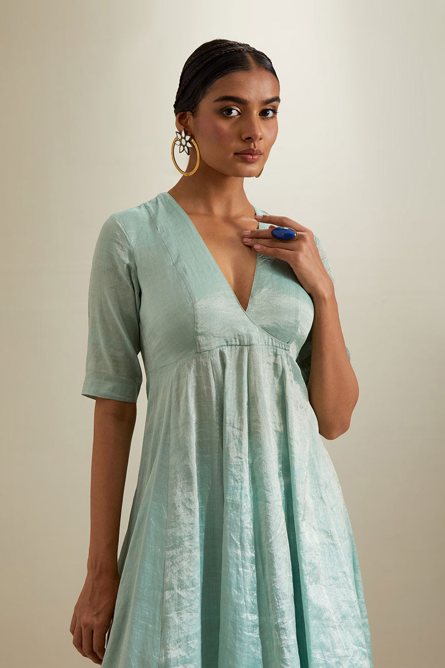 Mint Zari Anarkali With Silk Embroidered Dupatta