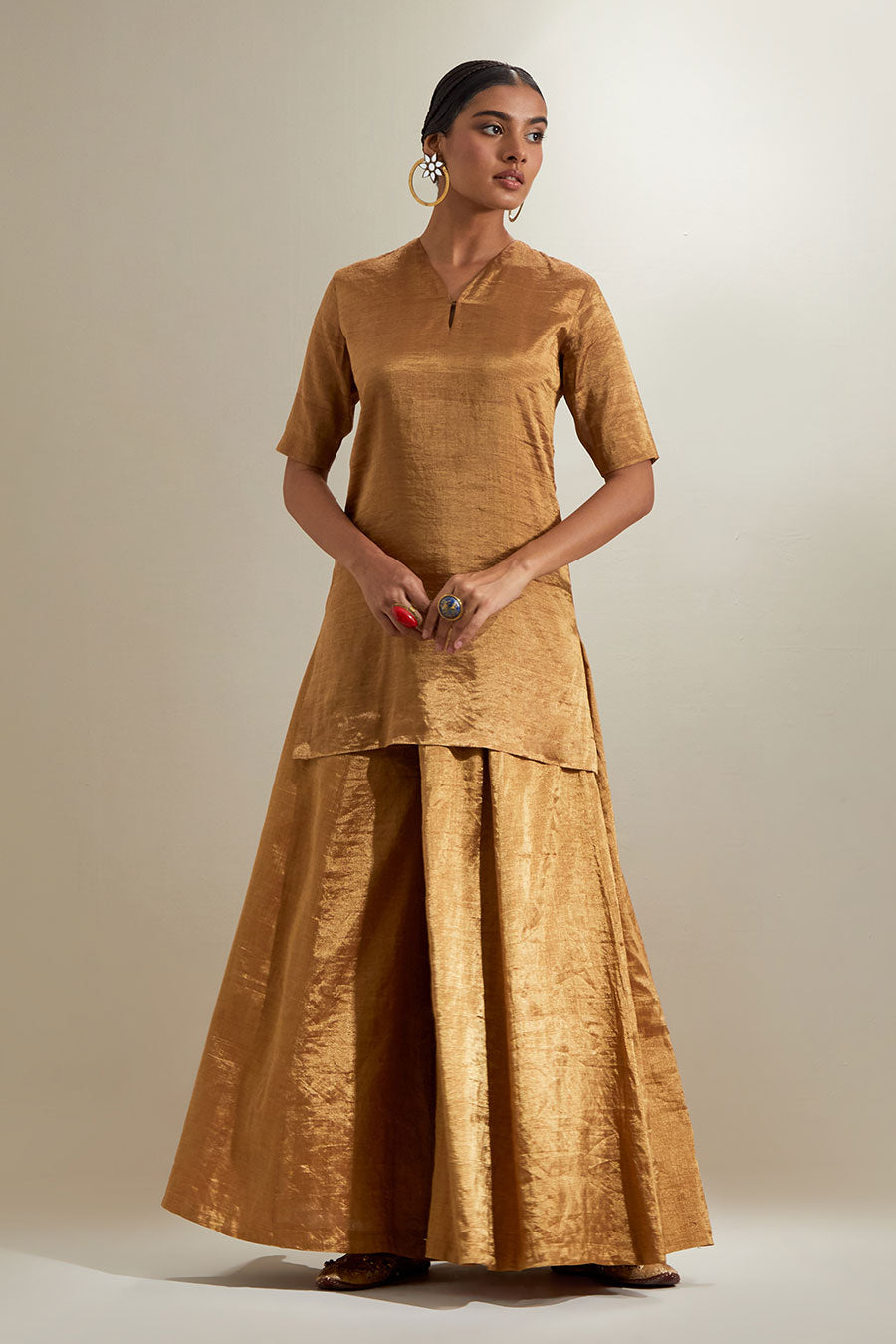 Gold Zari Sharara Set With Silk Embroidered Dupatta