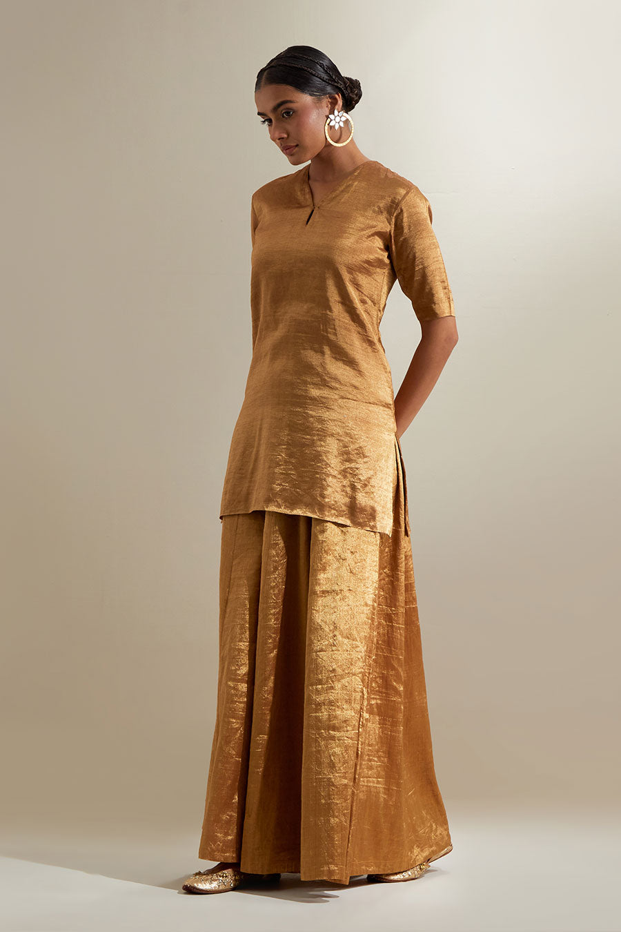 Gold Zari Sharara Set With Silk Embroidered Dupatta
