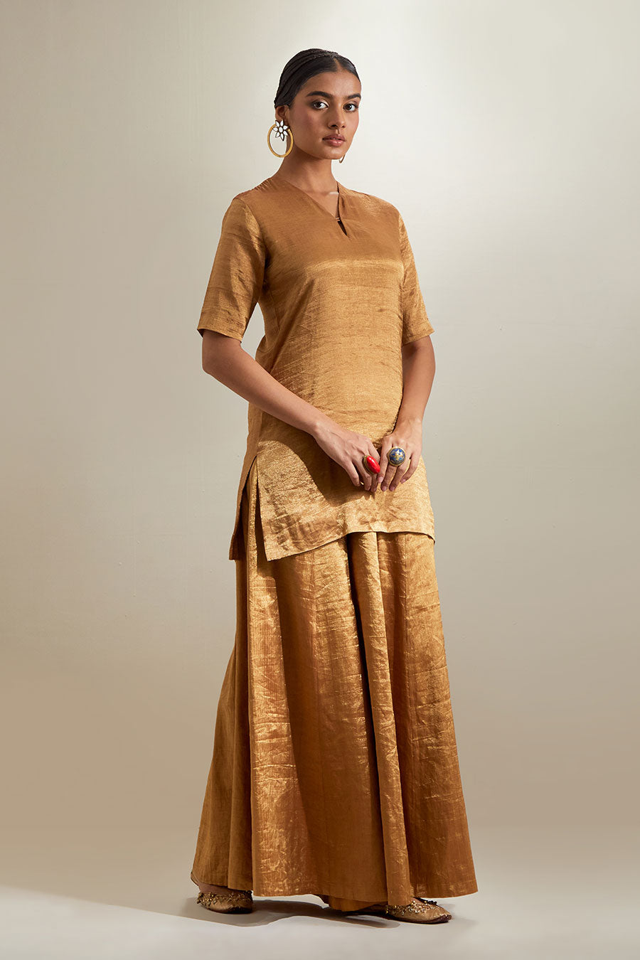 Gold Zari Sharara Set With Silk Embroidered Dupatta