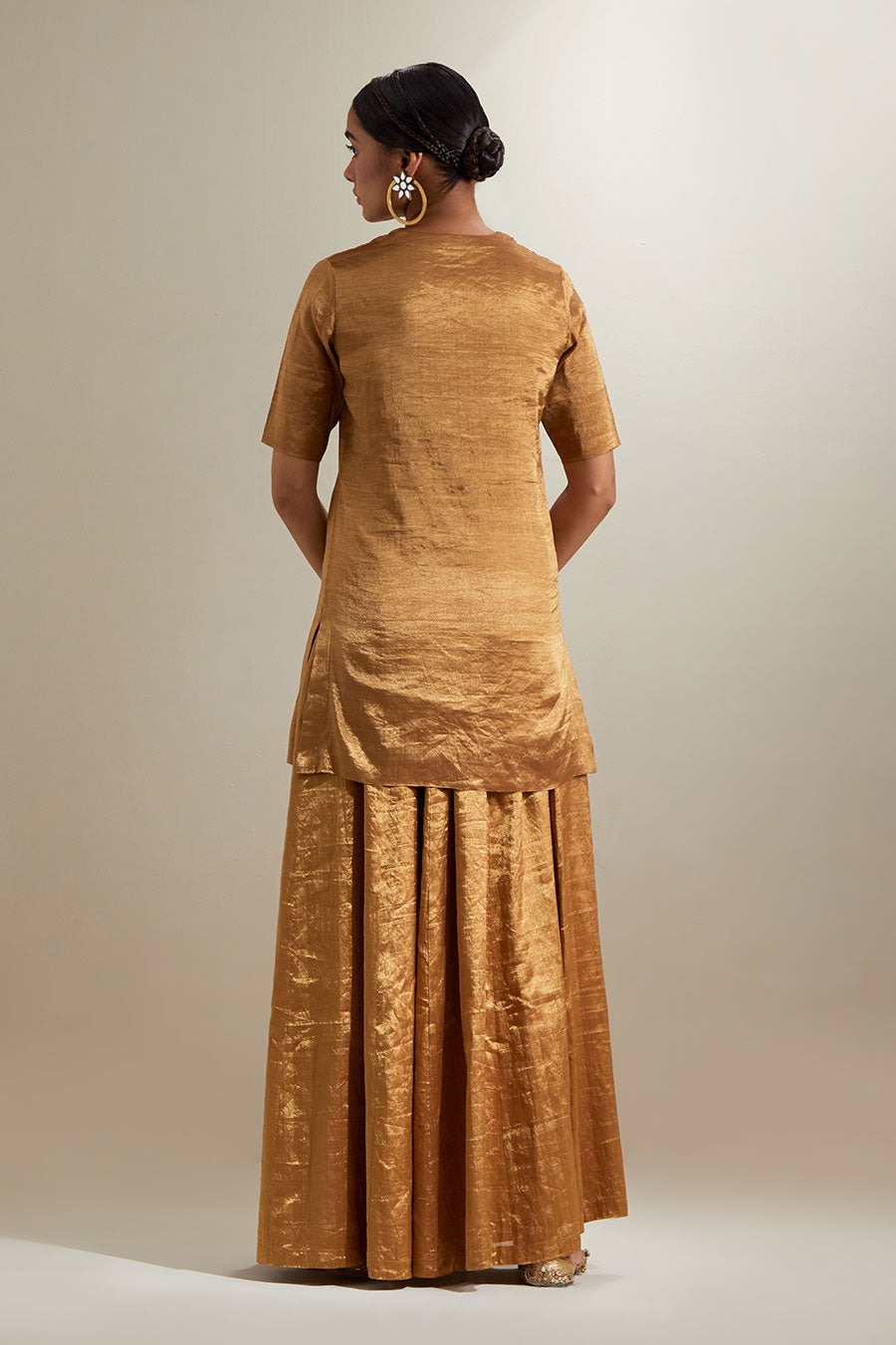 Gold Zari Sharara Set With Silk Embroidered Dupatta
