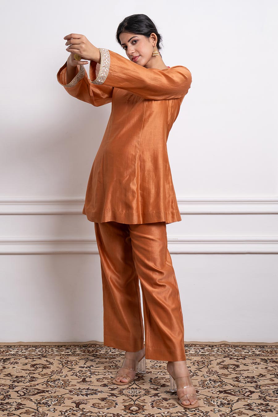 Saffron Brown Short Kurta & Pant Set (Set Of 2)