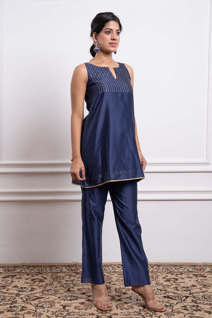 Blue Embroidered Kurta & Pant Set (Set Of 2)