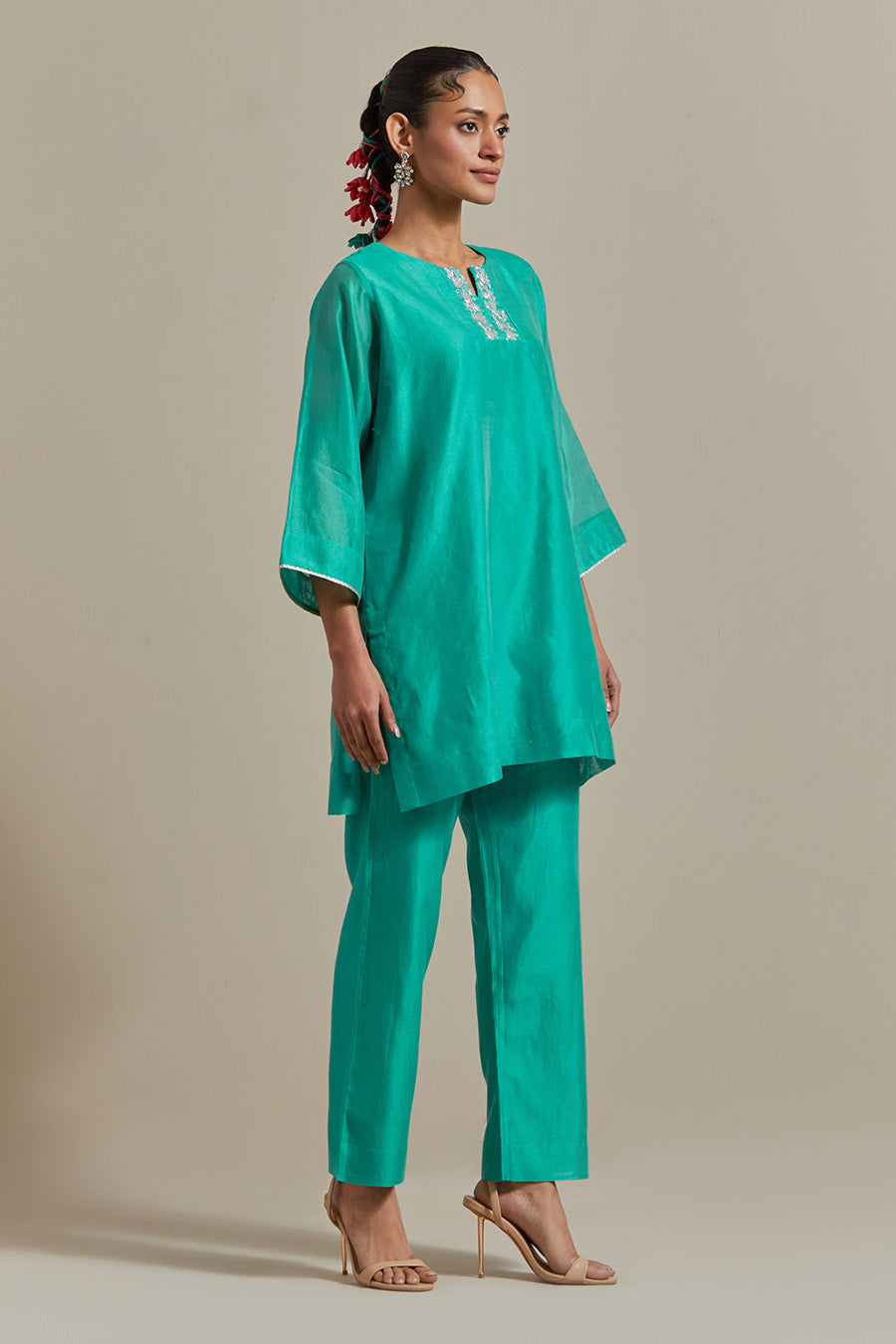 Aqua Green Embroidered Kurta & Pant Set (Set Of 2)