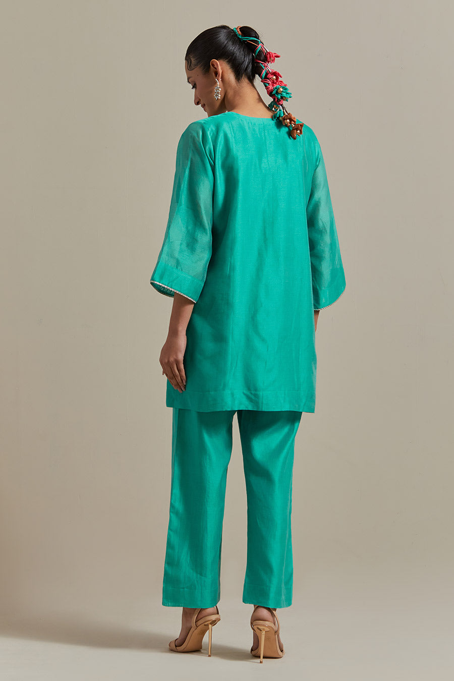 Aqua Green Embroidered Kurta & Pant Set (Set Of 2)