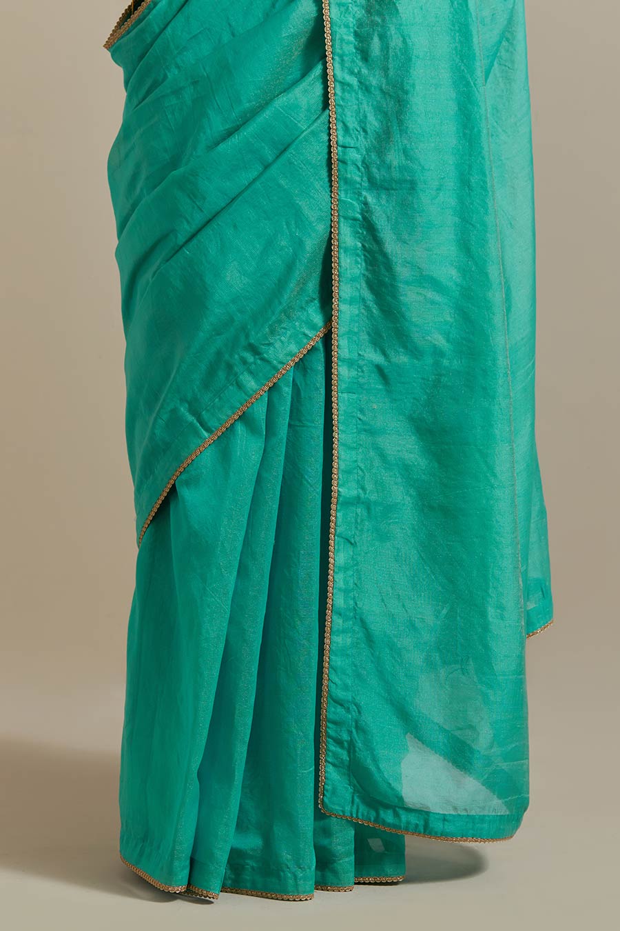 Aqua Green Striped Chanderi Saree Set (Set Of 2)