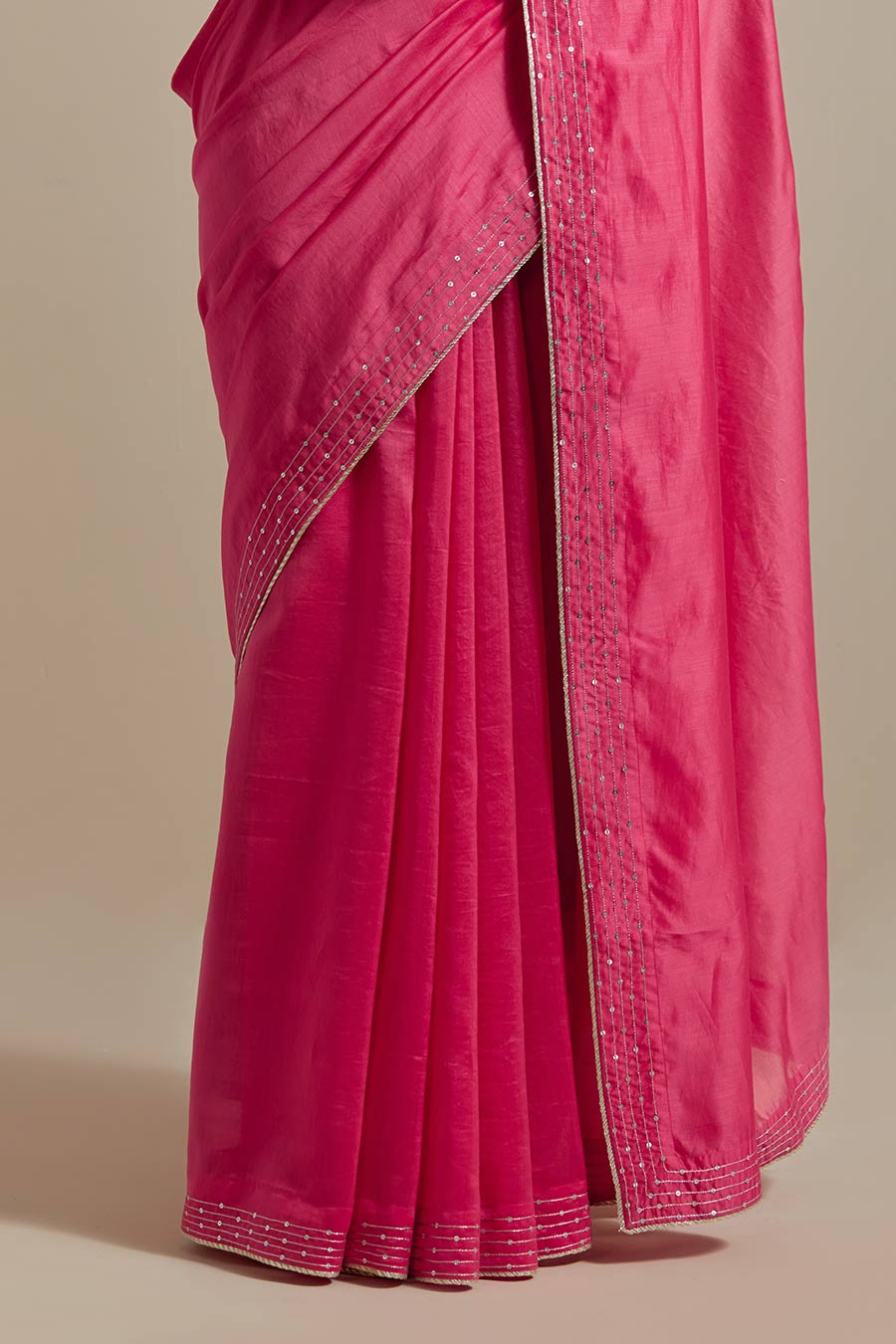 Pink Embroidered Chanderi Saree Set (Set Of 2)