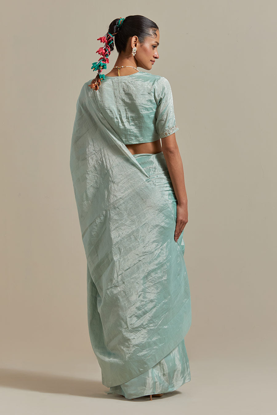 Mint Green Zari Silk Saree Set (Set Of 2)