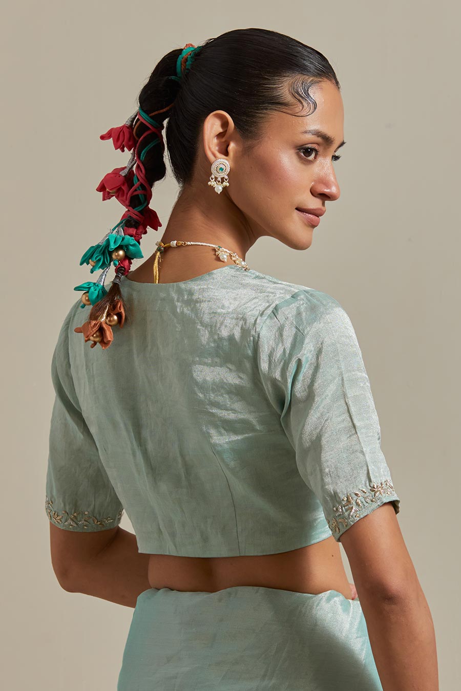Mint Green Zari Silk Saree Set (Set Of 2)