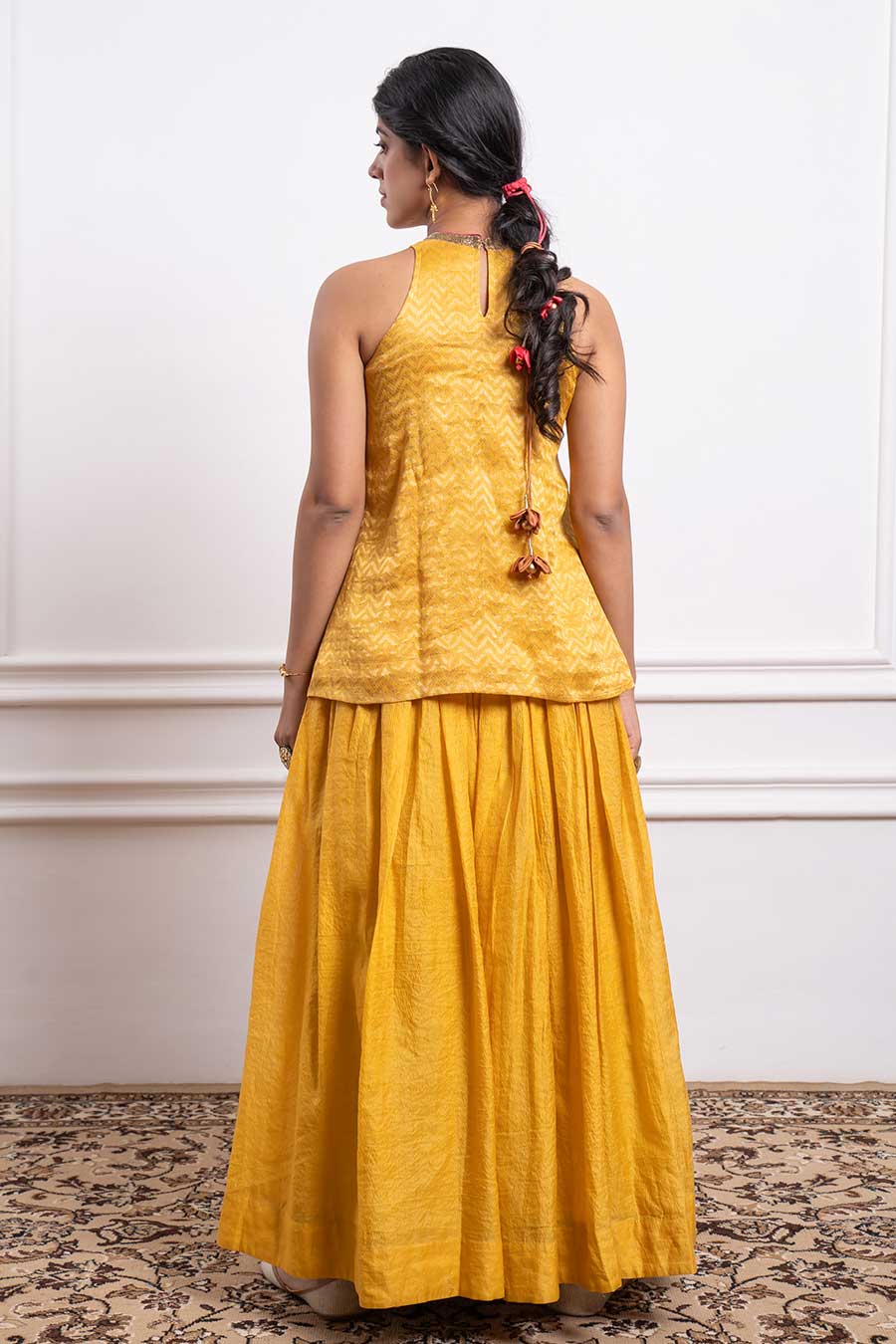 Mustard Short Kurta & Gathered Lehenga Set (Set Of 2)