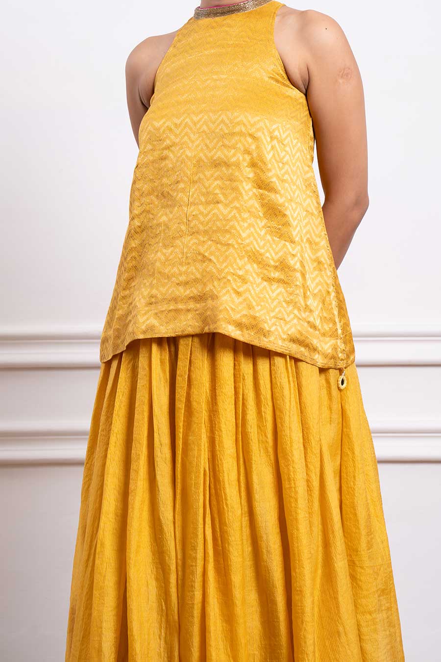 Mustard Short Kurta & Gathered Lehenga Set (Set Of 2)