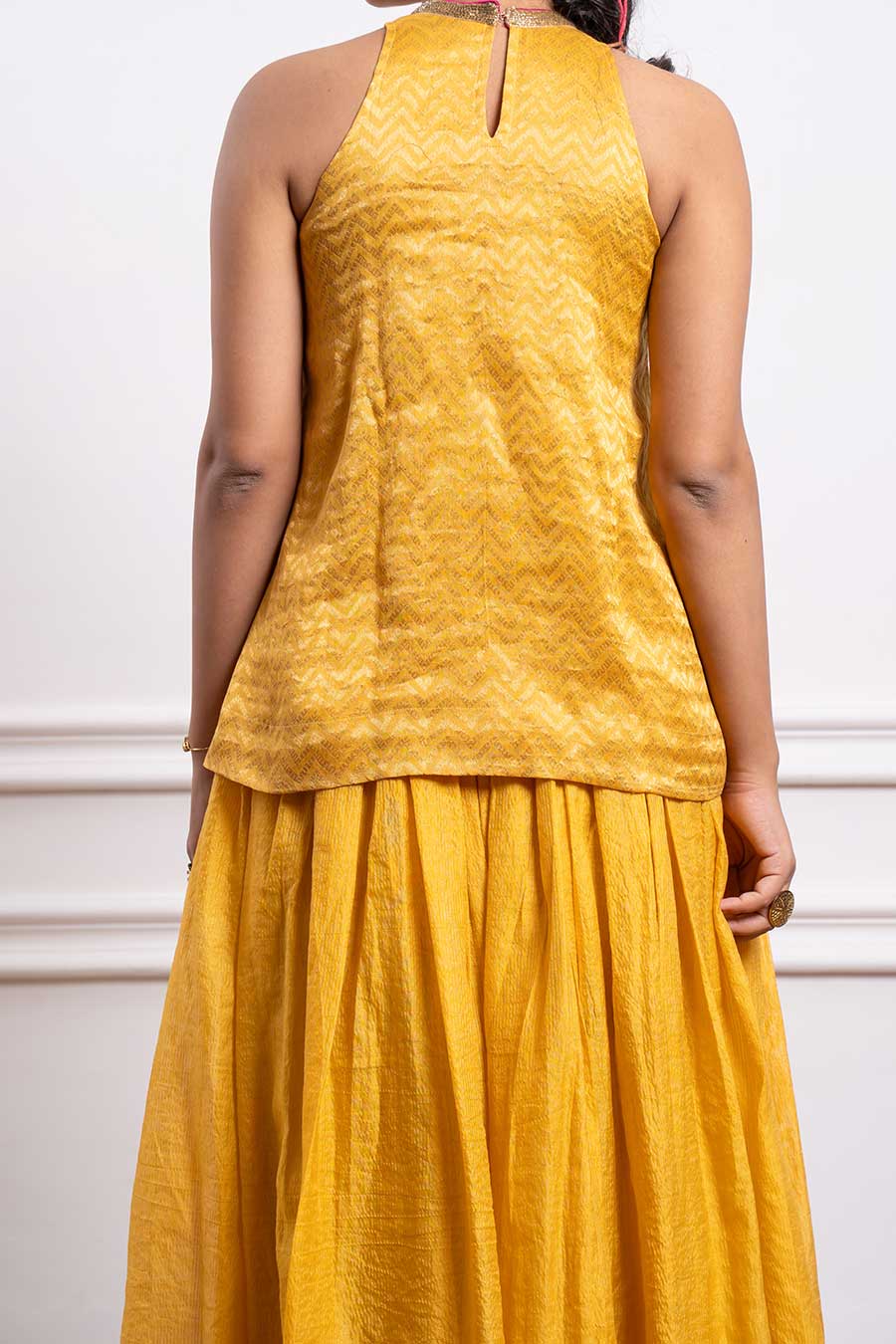 Mustard Short Kurta & Gathered Lehenga Set (Set Of 2)