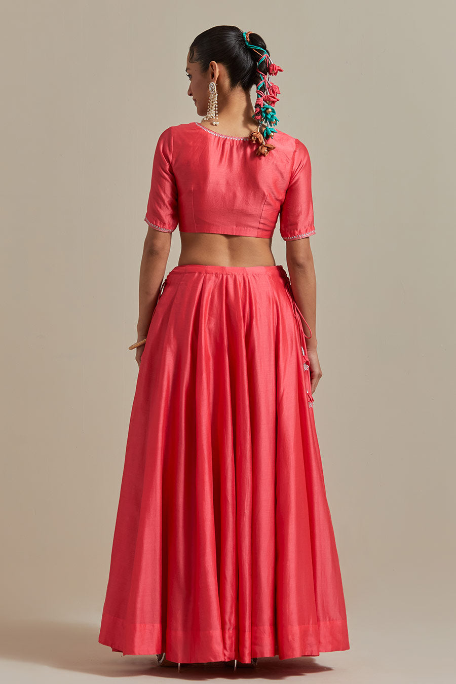 Pink Embroidered Panelled Lehenga Set (Set Of 3)