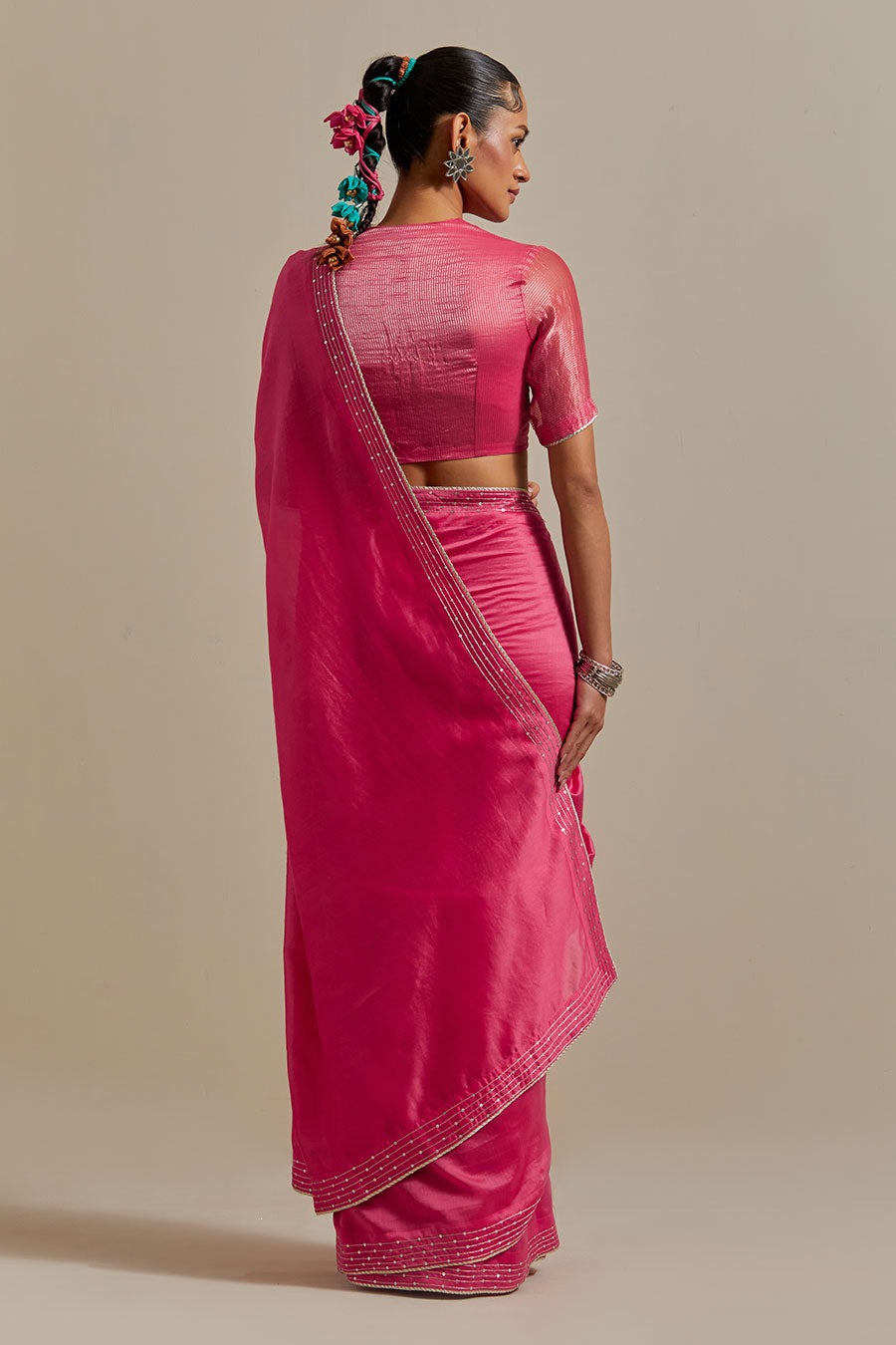 Pink Chanderi Handloom Embroidered Saree