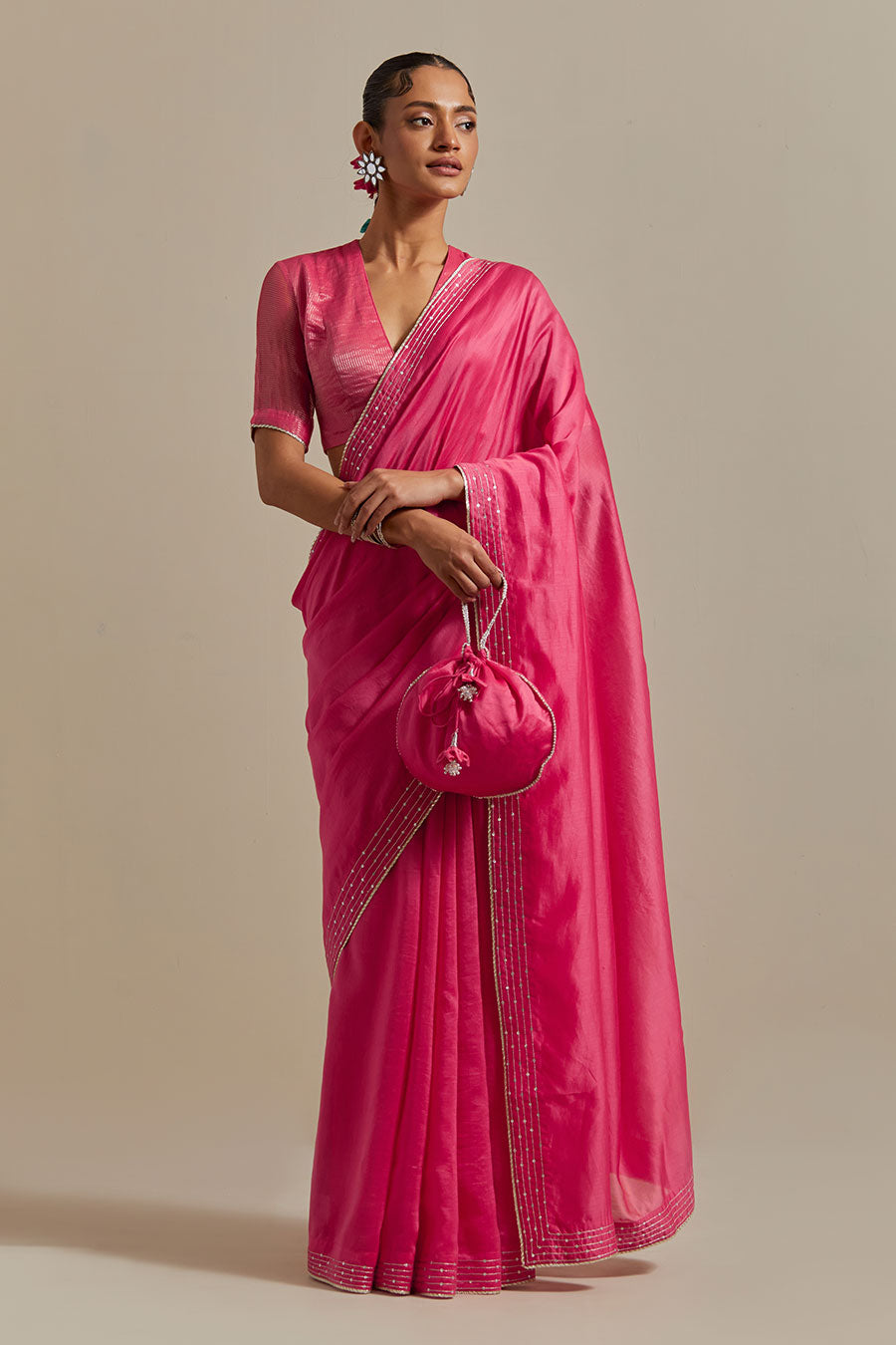 Pink Chanderi Handloom Embroidered Saree
