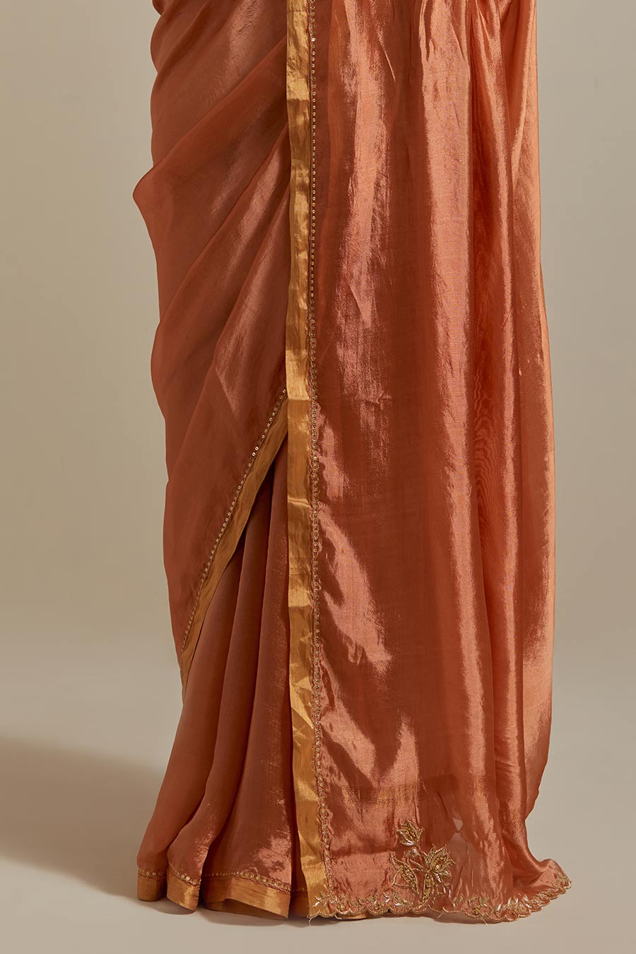 Saffron Brown Embroidered Silk Saree