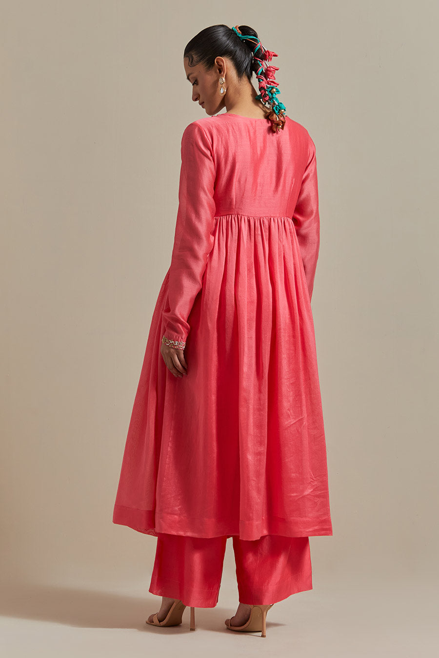 Pink Embroidered Anarkali & Pants Set (Set Of 2)