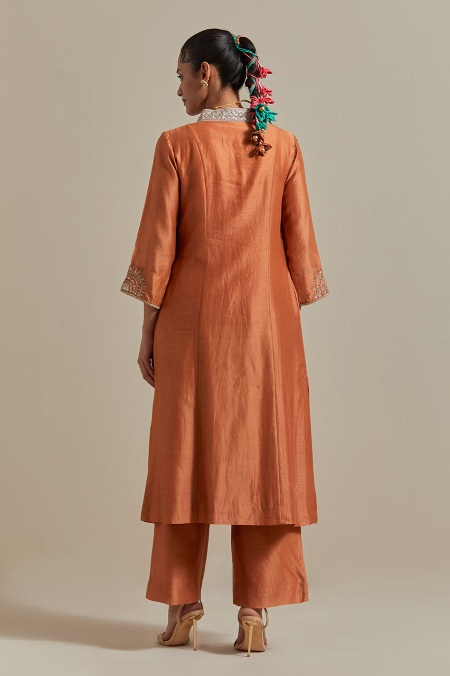 Saffron Brown Chanderi Kurta Set (Set Of 3)