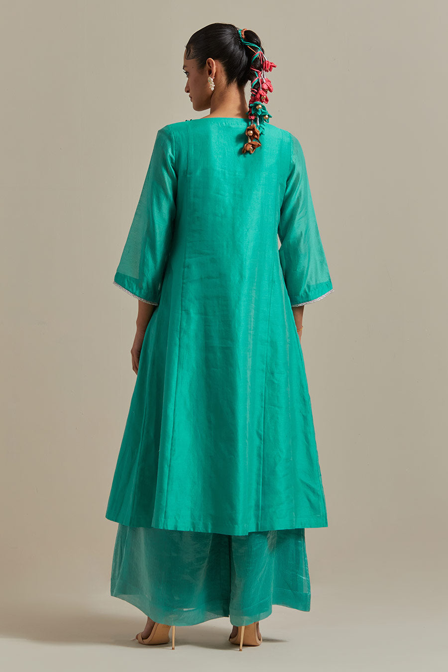 Aqua Green Embroidered Kurta Set (Set Of 3)