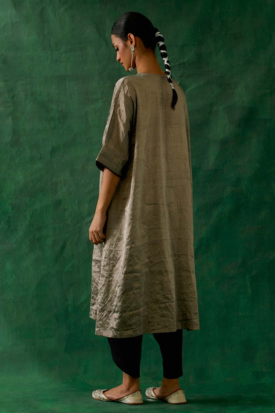 Silver Black Kaftan Kurta & Black Dhoti Salwar Set (Set Of 2)