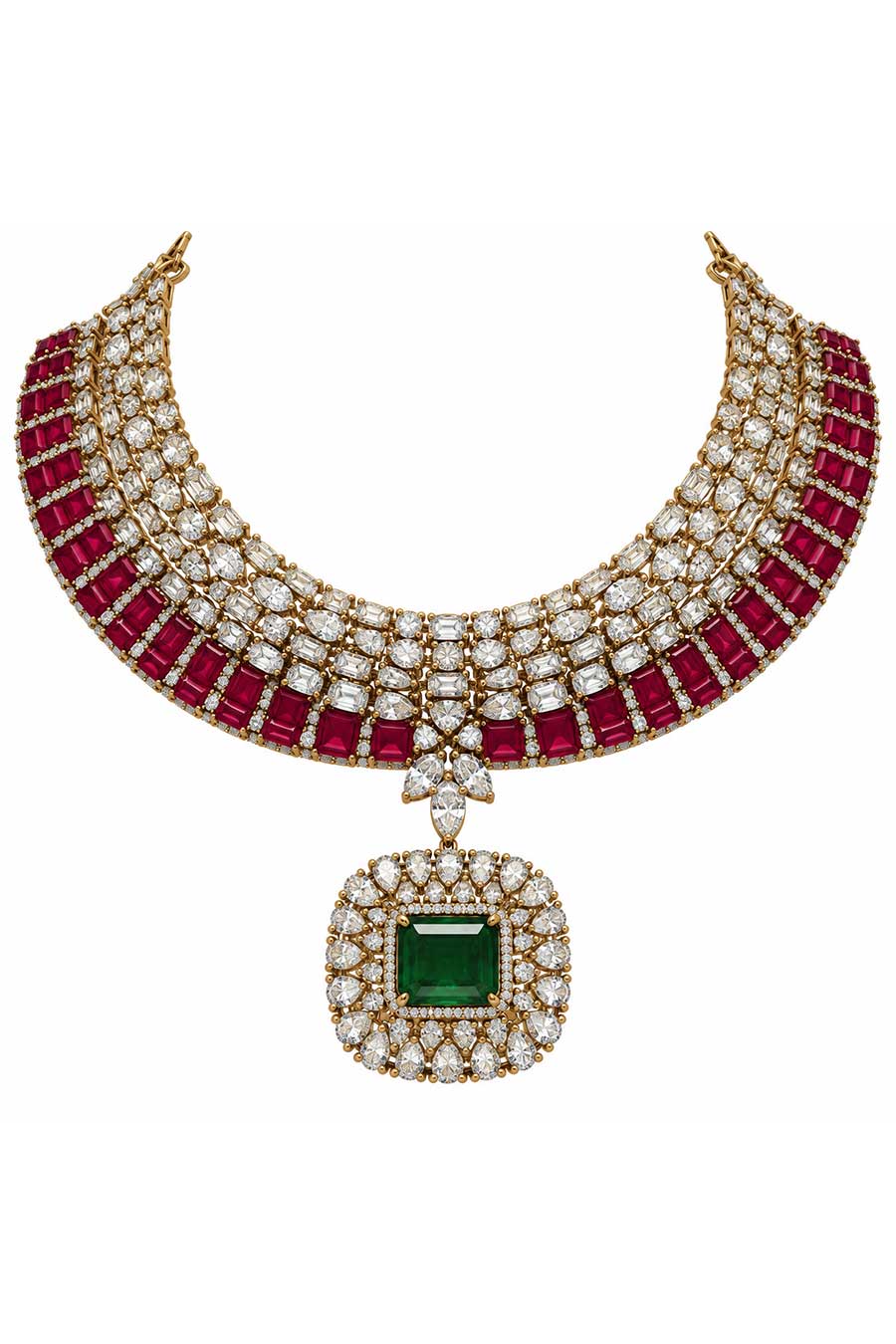 Ruby Emerald Kundan Necklace & Earrings Set