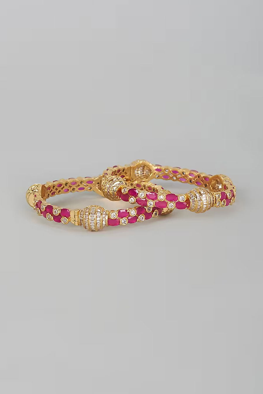 Pink Two-Tone Ruby Bangles (Set Of 2)