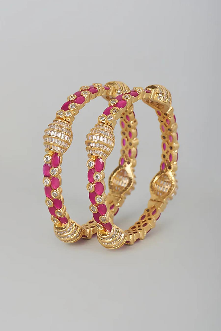 Pink Two-Tone Ruby Bangles (Set Of 2)