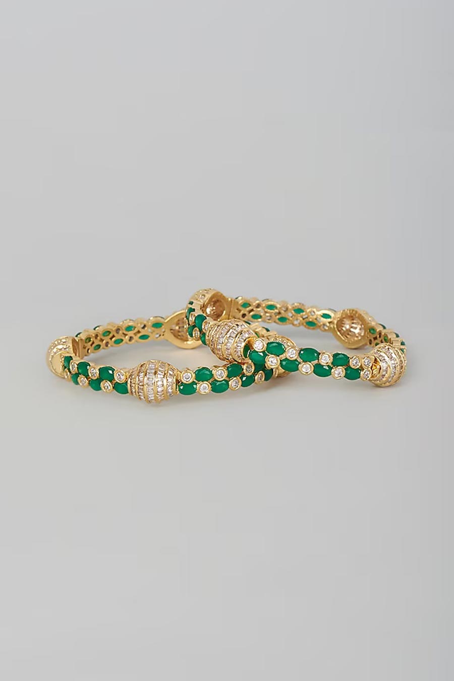 Green Two-Tone Onyx Bangles (Set Of 2)