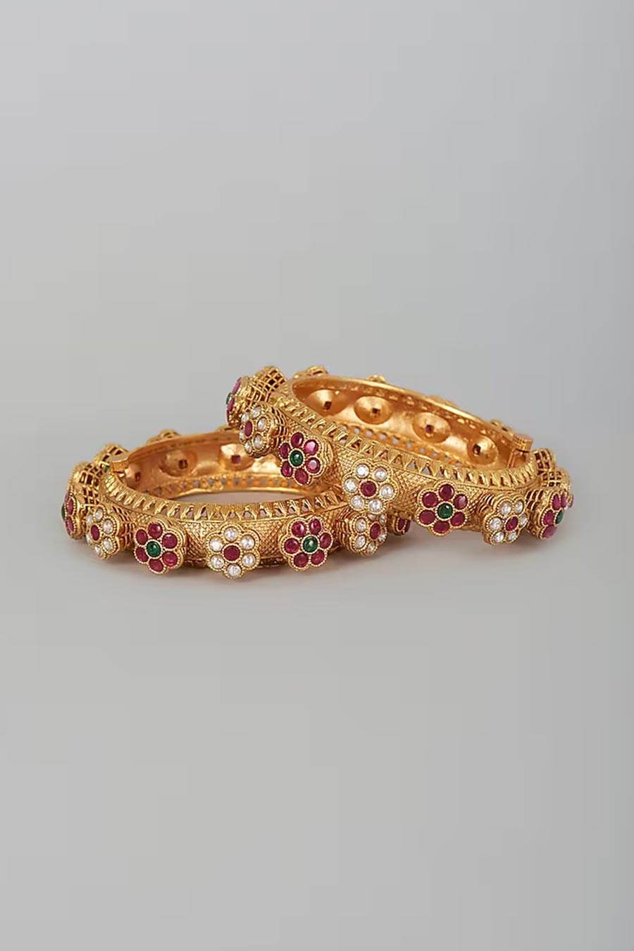 Pink Kundan Polki Kadas (Set Of 2)