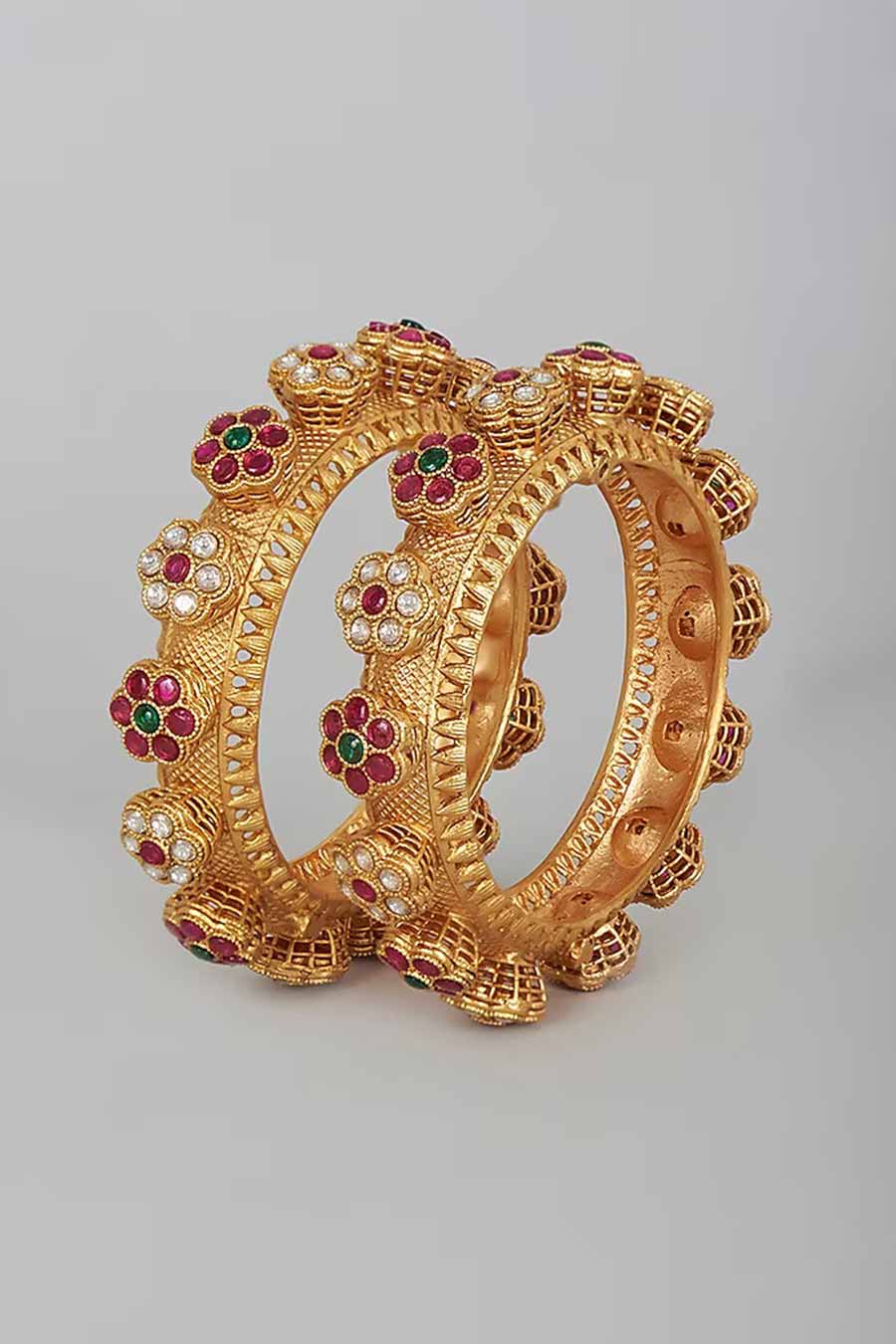 Pink Kundan Polki Kadas (Set Of 2)