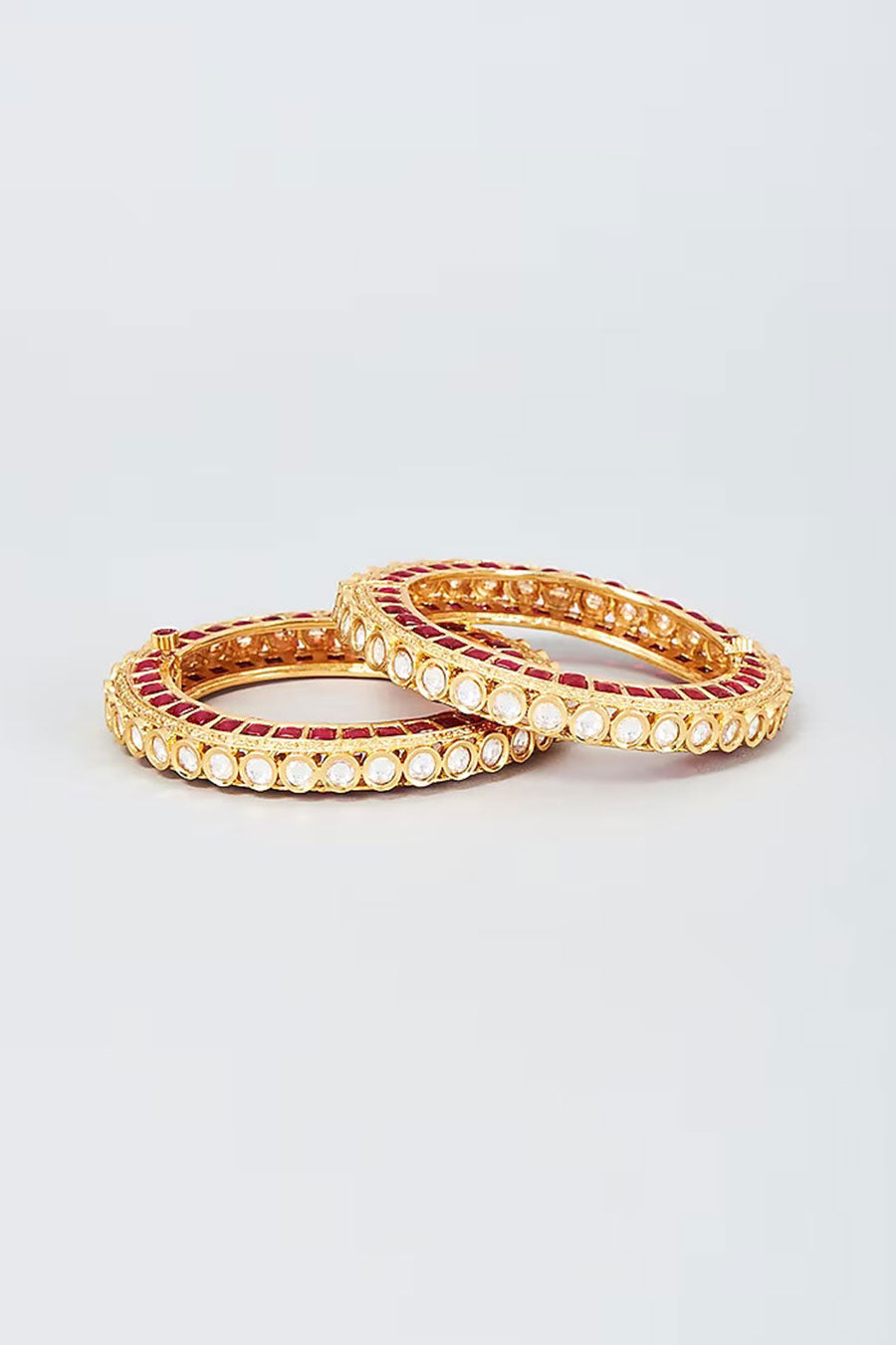 Red & White Kundan Polki Bangles (Set Of 2)