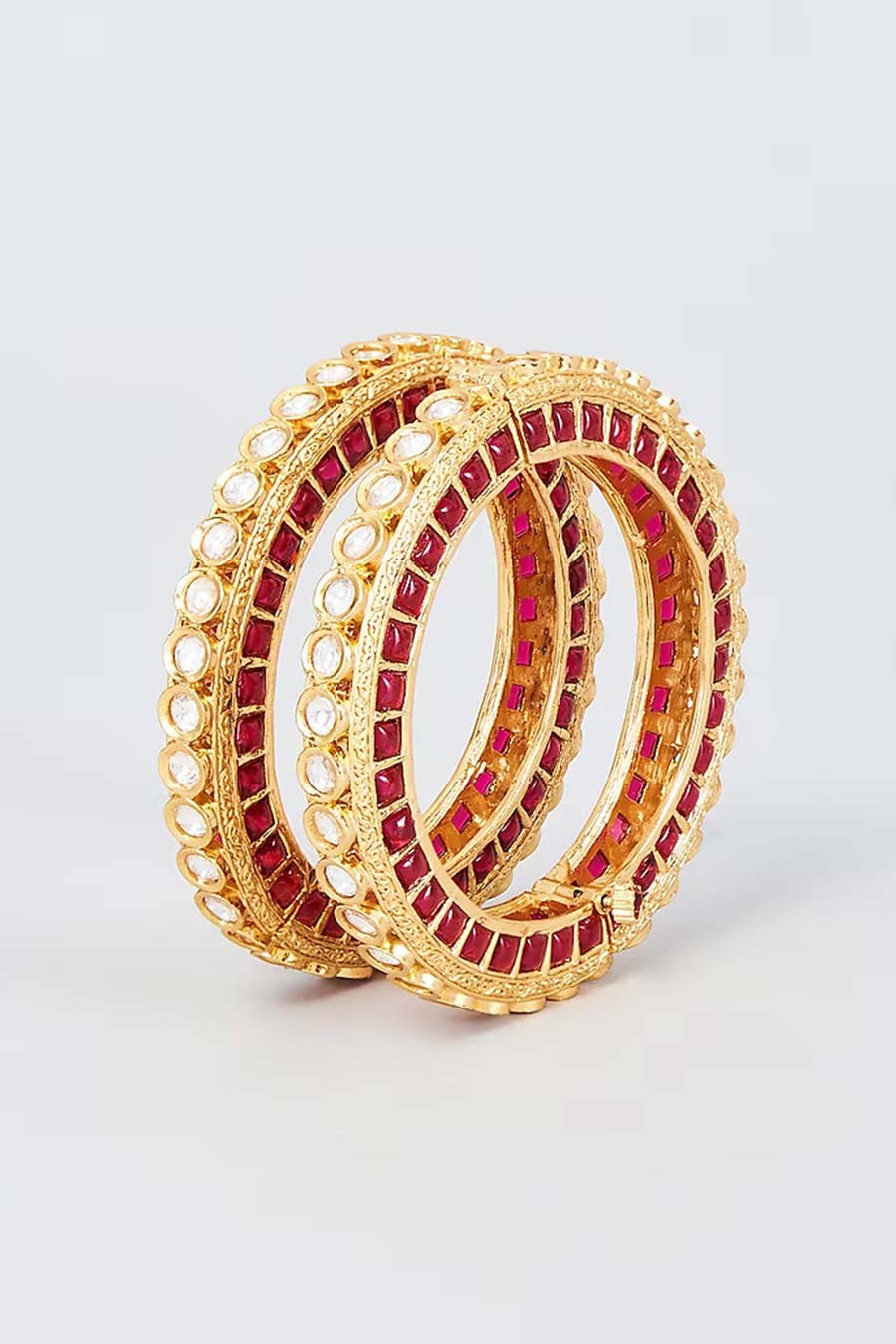 Red & White Kundan Polki Bangles (Set Of 2)