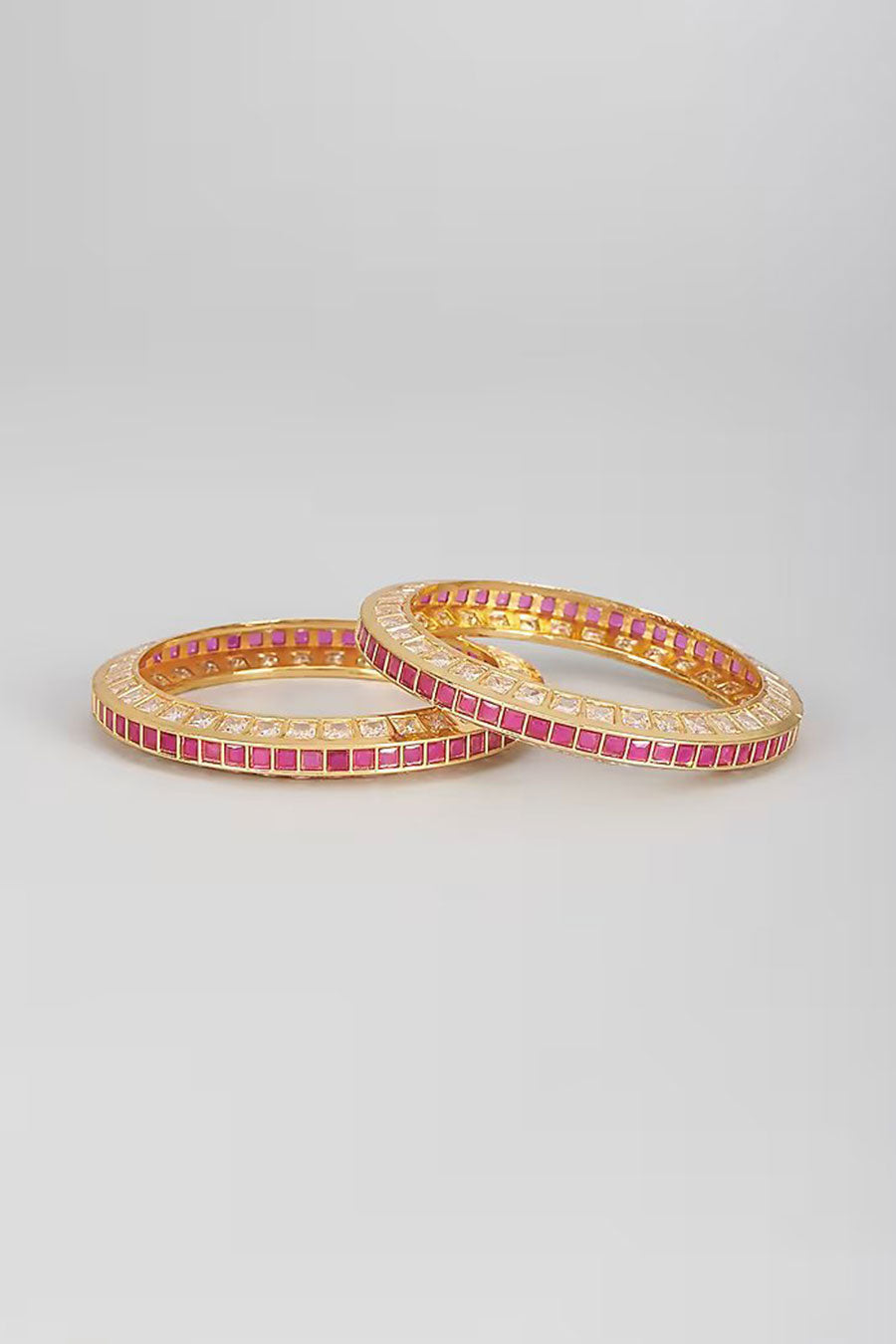 Red Kundan Polki Bangles (Set Of 2)