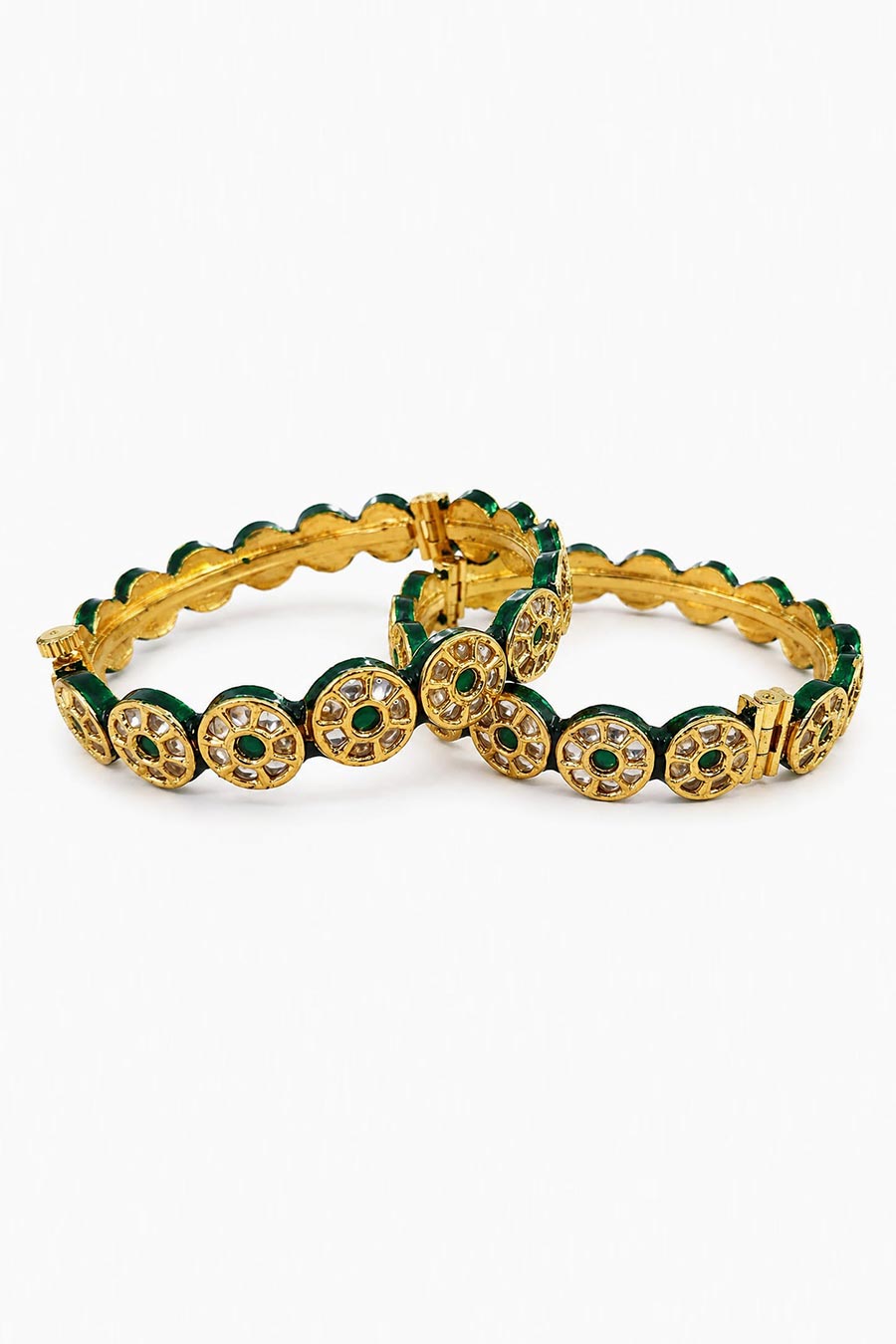 Emerald Green Polki Floral Kada Set