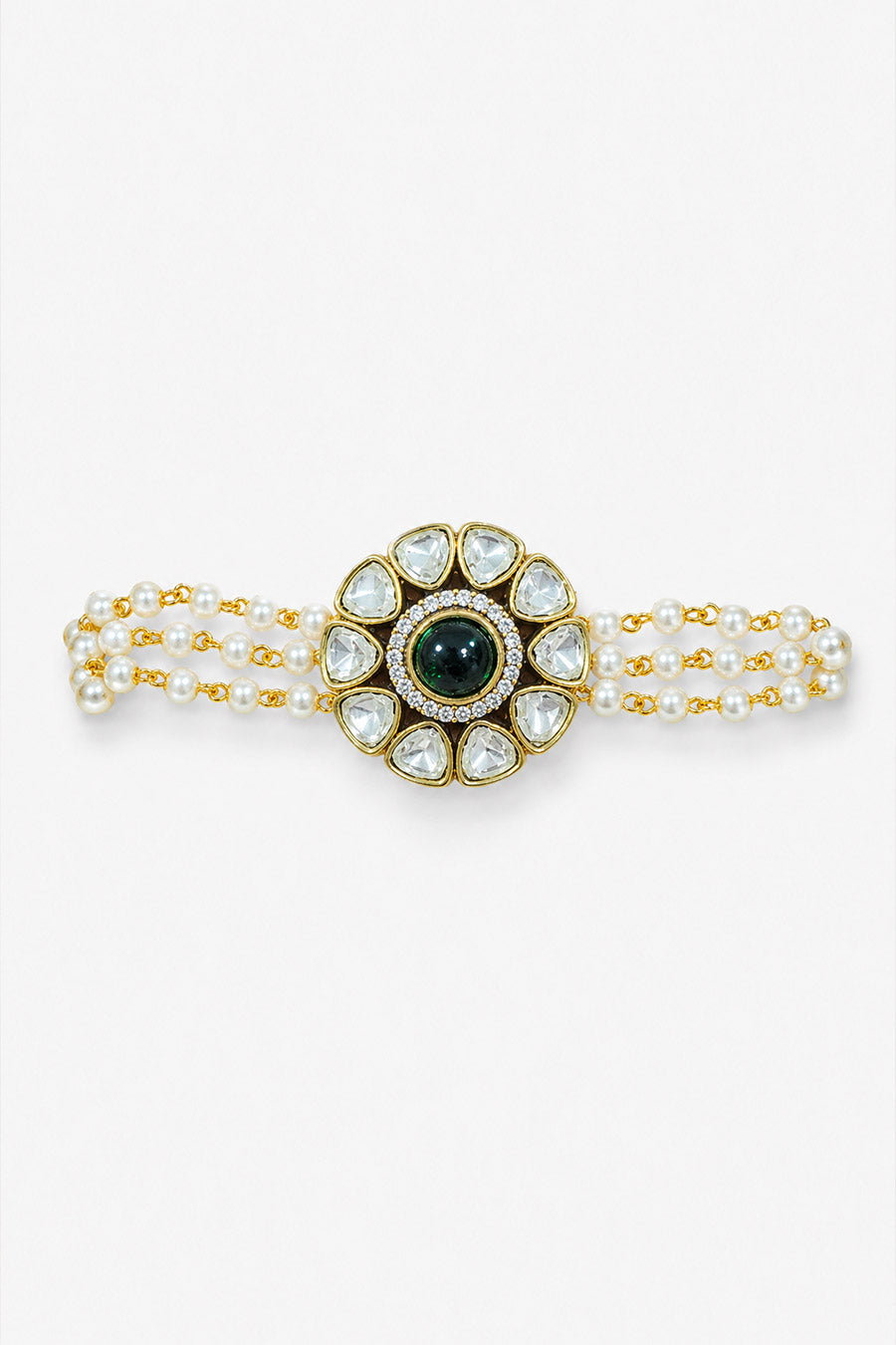 Emerald Polki Floral Pearl Bracelet